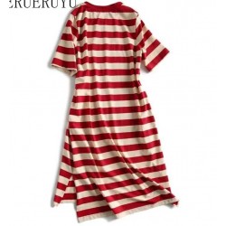 Striped Print Short Sleeve Midi Dress  Fashion Casual Harajuku Dresses for Women