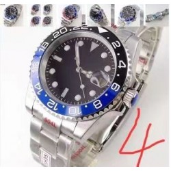 Black Blue/Blue Red Insert Automatic Men Watch 40mm Case Brush Steel Bracelet Date Magnifier