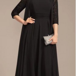 A-line Scoop Illusion Floor Length Chiffon Lace Mother of the Bride Dress