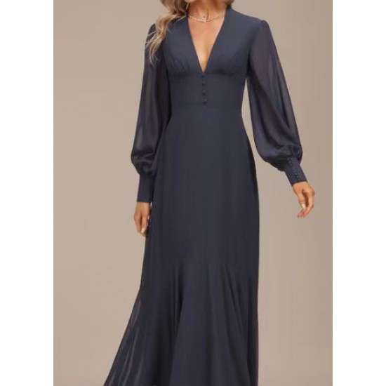 A-line V-NeckAsymmetrical ChiffonEvening Dress With Ruffle