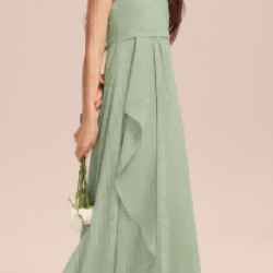 A line V Neck Floor Length Chiffon Junior Bridesmaid Dress With Cascading