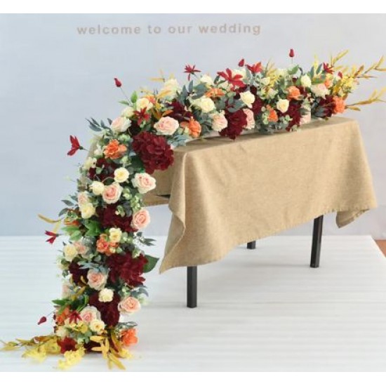 Customized lengthened 2m/3m artificial rose row wedding banquet home decoration table center decorative flower