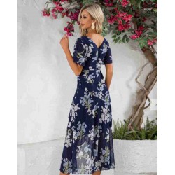 Floral Print One Shoulder Vacation A-line Satin Asymmetrical Midi Dresses ﻿