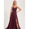  A line V Neck Floor Length Chiffon Bridesmaid Dress With Ruffle