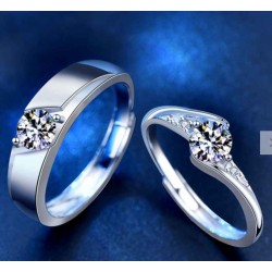 Round Cut Stainless steel Adjustable Couple's Wedding Rings With Side Stones