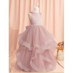 Ball Gown Princess Scoop Floor Length Lace Tulle Dresses Girl Dress