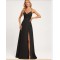 A line V Neck Floor Length Chiffon Bridesmaid Dress With Ruffle