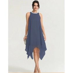 A line Scoop Tea Length Chiffon Cocktail Dress With Bow