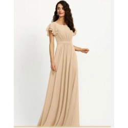 A line Scoop Floor Length Chiffon Bridesmaid Dress With Ruffle