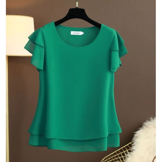 Women Blouse Loose O-Neck Chiffon Shirt Female Short Sleeve Blouse  Shirts womens tops