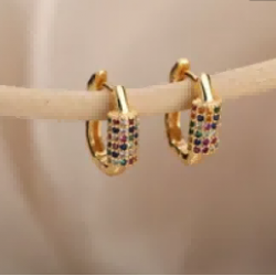 Stainless Steel Coloful Cubic Zircon U Shape Hoop Earrings