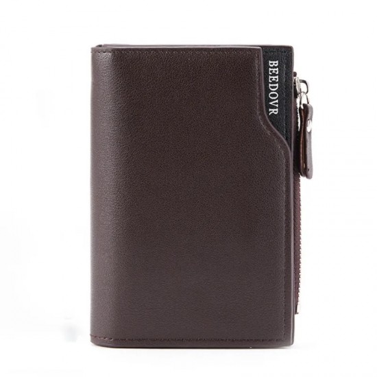 Men's Zipper Short Wallet Multifunctional Vertical Mini Wallet New Snap Button Retro Coin Purse Men PU Leather Card Holder