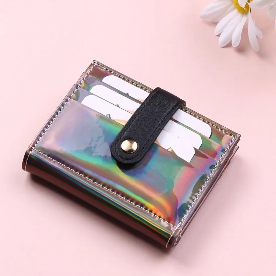 New PVC Laser Women's Wallet Fashion Sequins Multi-card Slot Two-fold Card Holder Trend Solid Color Buckle Coin Purse