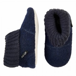 Wool Leather Baby Infant Toddler Boy Girl Unisex Booties - Navy Melange