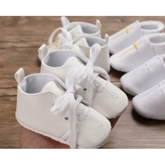 Newborn Baby Boy Girl Crib Shoes Infant Christening Shoes Soft Sole Trainers 