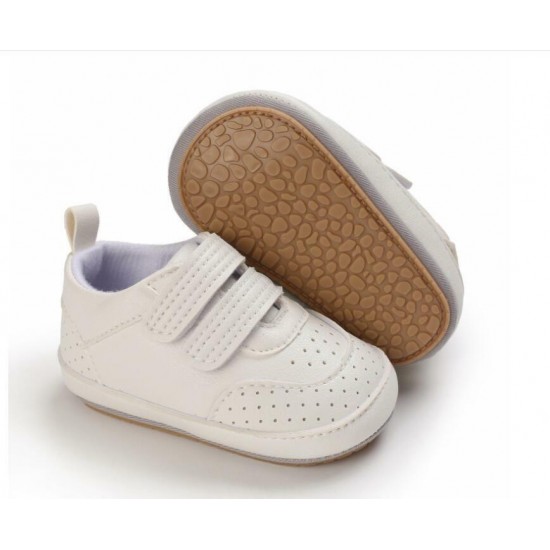 Newborn Baby Boy Crib Shoes Infant White Black PreWalker Trainers Rubber Sneaker