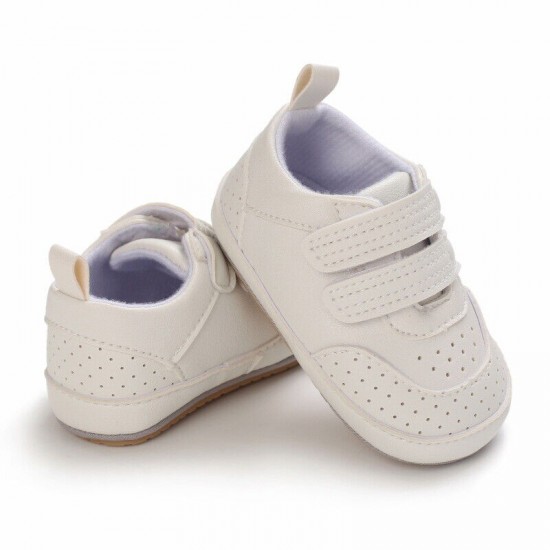 Newborn Baby Boy Crib Shoes Infant White Black PreWalker Trainers Rubber Sneaker