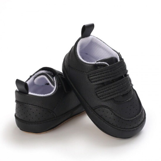 Newborn Baby Boy Crib Shoes Infant White Black PreWalker Trainers Rubber Sneaker