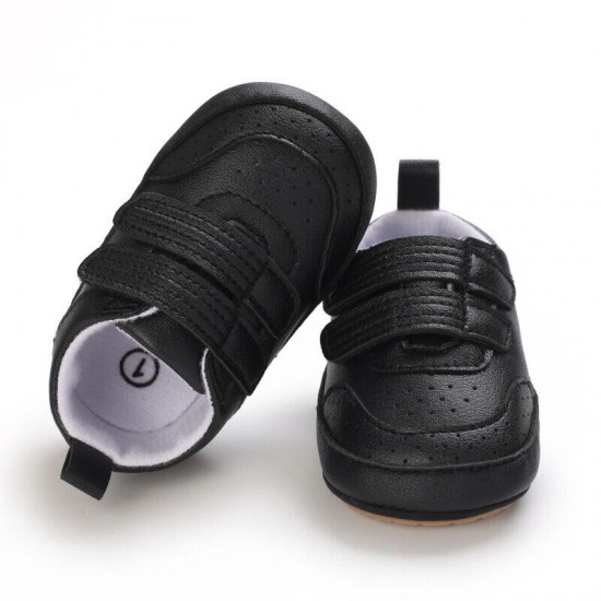 Newborn Baby Boy Crib Shoes Infant White Black PreWalker Trainers Rubber Sneaker
