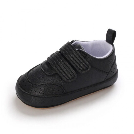 Newborn Baby Boy Crib Shoes Infant White Black PreWalker Trainers Rubber Sneaker