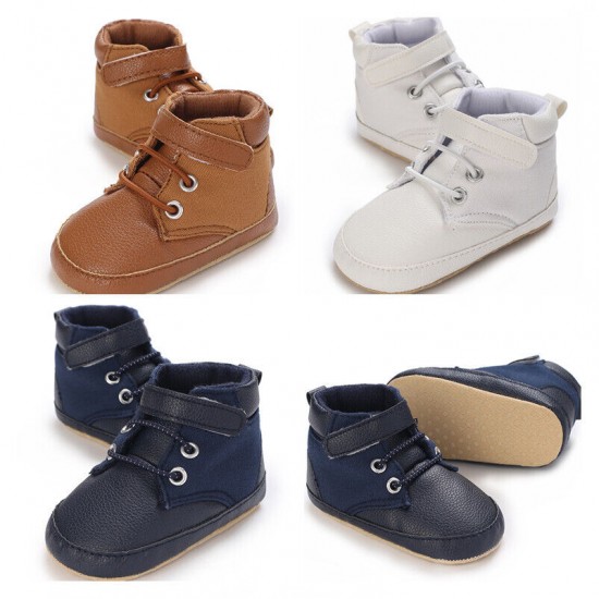 Newborn Baby Boy Crib Shoes Infant Child High Top Boots PreWalker Trainers 0-18M