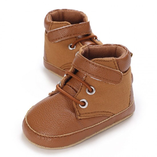 Newborn Baby Boy Crib Shoes Infant Child High Top Boots PreWalker Trainers 0-18M