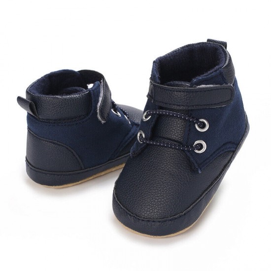 Newborn Baby Boy Crib Shoes Infant Child High Top Boots PreWalker Trainers 0-18M