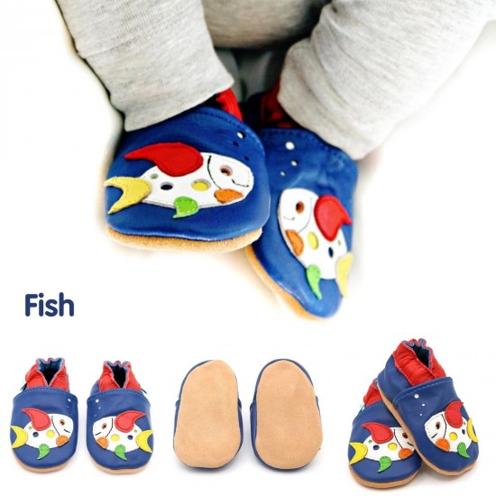 Dotty Fish Soft Sole Leather Baby Shoes Toddler Infant Girls/Boys 0-6mth- 4-5yrs