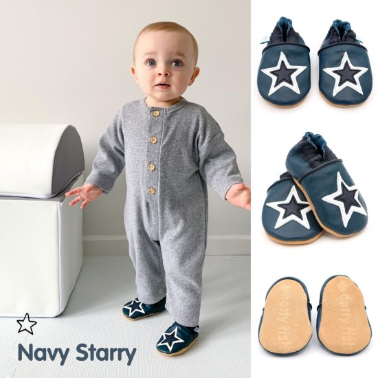 Dotty Fish Soft Sole Leather Baby Shoes Toddler Infant Girls/Boys 0-6mth- 4-5yrs