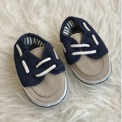 Baby Boys Blue & Beige Boat Shoes Age 6-12 Months