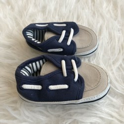 Baby Boys Blue & Beige Boat Shoes Age 6-12 Months