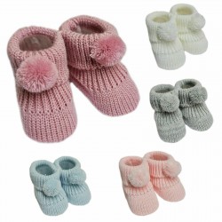 Newborn Baby Boys Girls 1 Pair Pom Pom Baby Booties NB-3 Months Approx Bootees