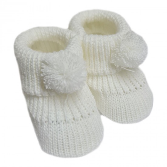 Newborn Baby Boys Girls 1 Pair Pom Pom Baby Booties NB-3 Months Approx Bootees