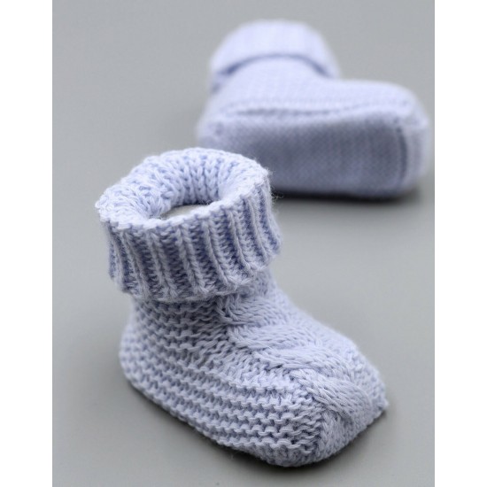 Baby Boys Booties Soft Thick Knitted Bootees Pattern Blue 0-6 Months