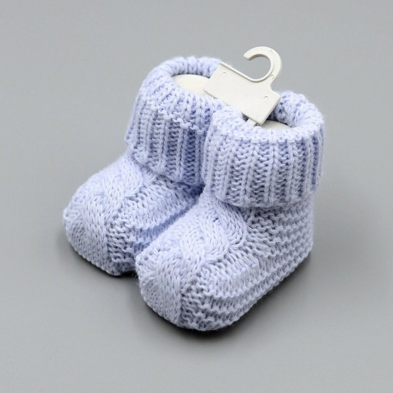 Baby Boys Booties Soft Thick Knitted Bootees Pattern Blue 0-6 Months