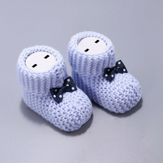 Baby Boys Booties Soft Thick Knitted Bootees With Bow Blue 0-6 Months