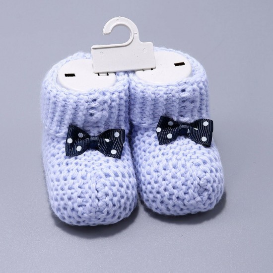 Baby Boys Booties Soft Thick Knitted Bootees With Bow Blue 0-6 Months