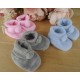 Baby Boy Girl Booties Pom Pom Knitted Navy White Blue Pink Cream Grey Red Unisex