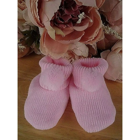 Baby Boy Girl Booties Pom Pom Knitted Navy White Blue Pink Cream Grey Red Unisex