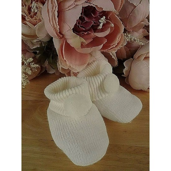 Baby Boy Girl Booties Pom Pom Knitted Navy White Blue Pink Cream Grey Red Unisex