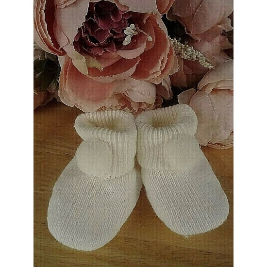 Baby Boy Girl Booties Pom Pom Knitted Navy White Blue Pink Cream Grey Red Unisex