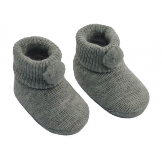 Baby Boy Girl Booties Pom Pom Knitted Navy White Blue Pink Cream Grey Red Unisex