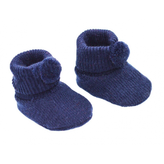 Baby Boy Girl Booties Pom Pom Knitted Navy White Blue Pink Cream Grey Red Unisex