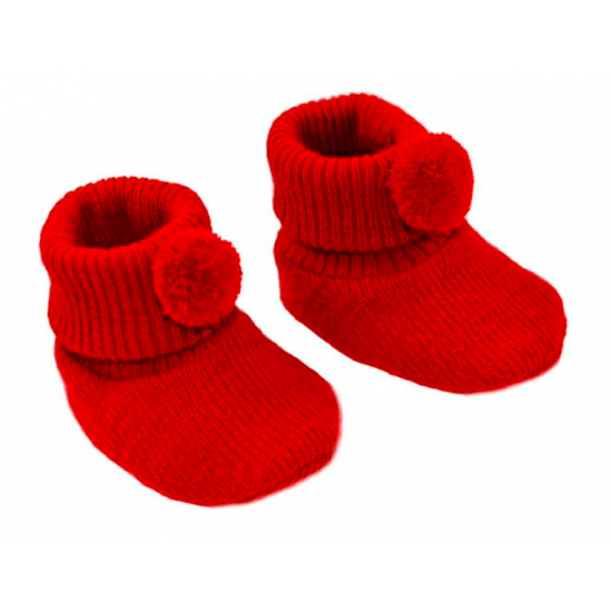 Baby Boy Girl Booties Pom Pom Knitted Navy White Blue Pink Cream Grey Red Unisex