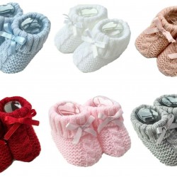 Baby Booties Boy Girl Knitted Bow Spanish Shoes Various Colours 0-3 Months