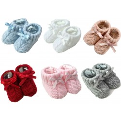 Baby Booties Boy Girl Knitted Bow Spanish Shoes Various Colours 0-3 Months