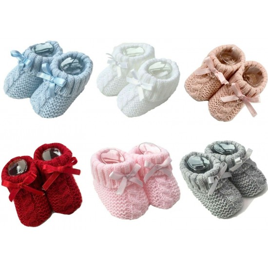 Baby Booties Boy Girl Knitted Bow Spanish Shoes Various Colours 0-3 Months