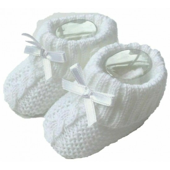 Baby Booties Boy Girl Knitted Bow Spanish Shoes Various Colours 0-3 Months