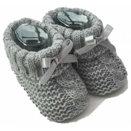 Baby Booties Boy Girl Knitted Bow Spanish Shoes Various Colours 0-3 Months