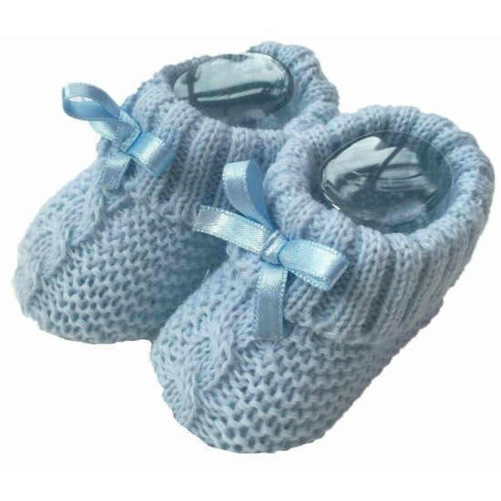 Baby Booties Boy Girl Knitted Bow Spanish Shoes Various Colours 0-3 Months